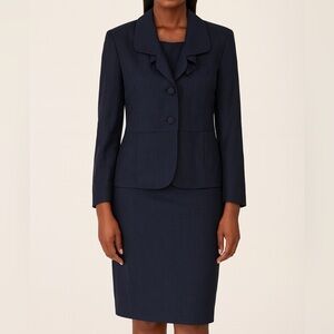 Le Suit Dark Navy 2-Piece Blazer & Skirt Set Size 12 (151)